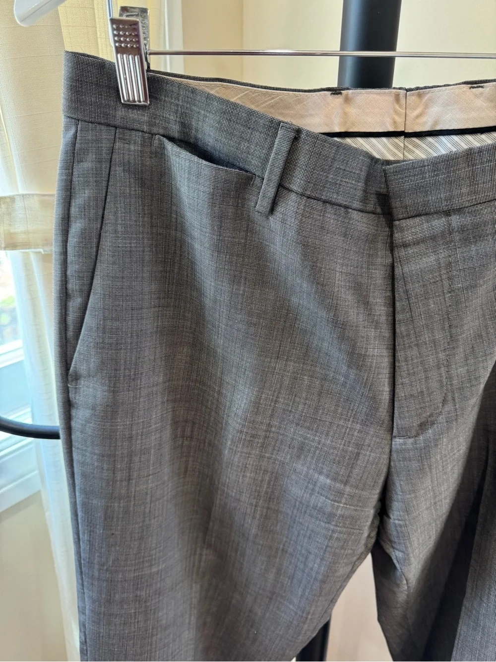 Banana Republic Men Gray Plaid Dress Pants Size 33/34 Tailored Slim Fit